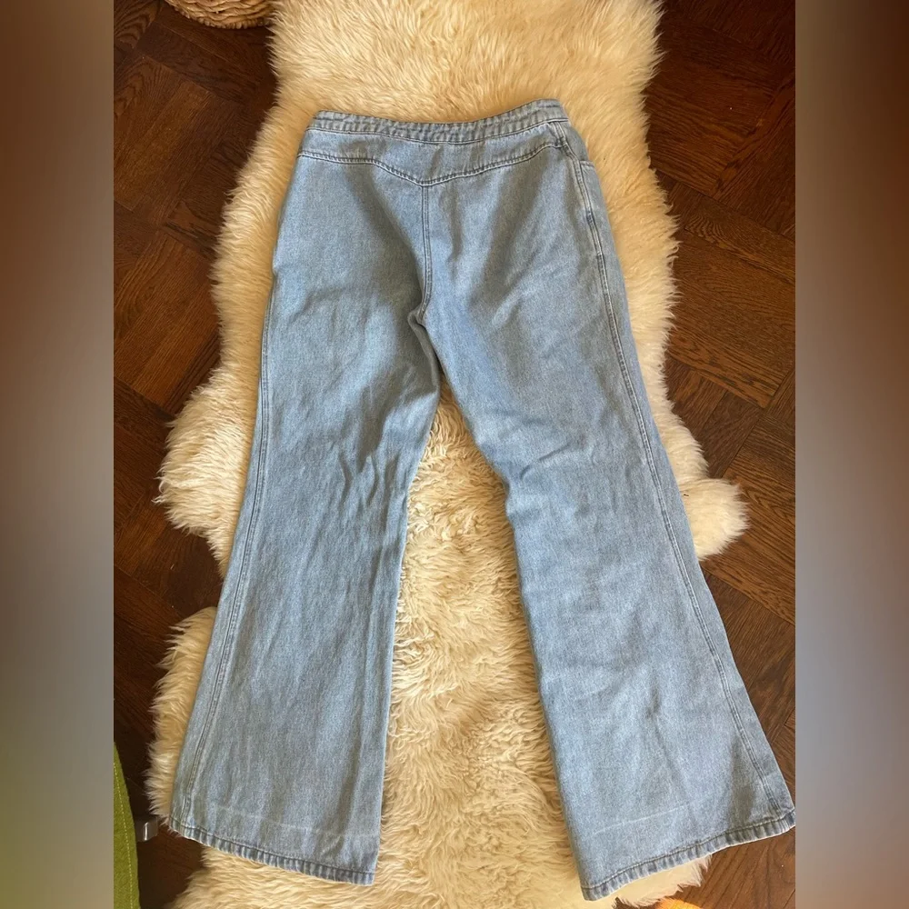 Y2K wide leg flare jeans light wash all cotton denim bare back yoke - Picture 5 of 8
